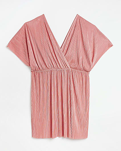 Plus pink plisse mini dress