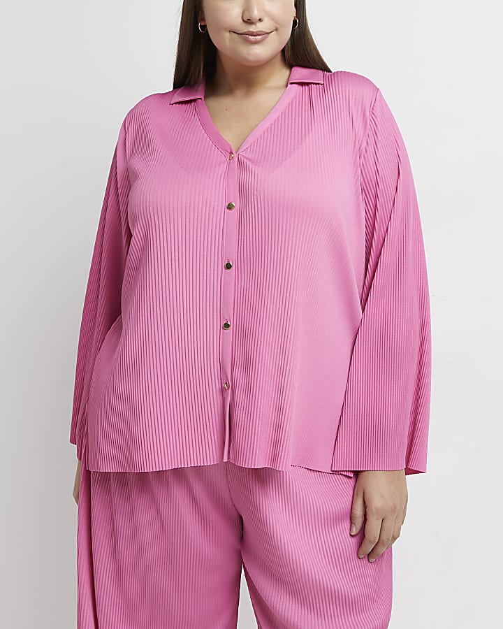 Plus pink plisse shirt