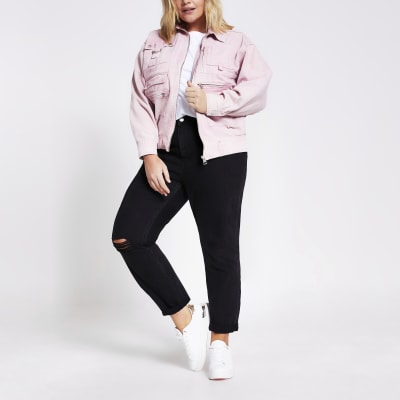 Plus pink pocket front denim jacket