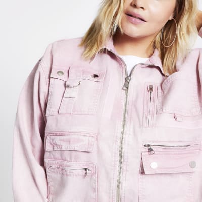 plus size pink denim jacket