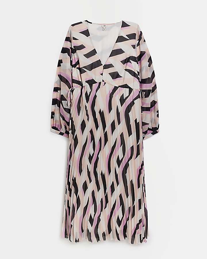 Plus pink print long sleeve maxi dress