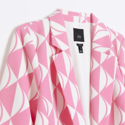 Plus Pink print ruched sleeve blazer