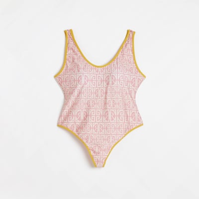 Plus pink RI monogram print swimsuit