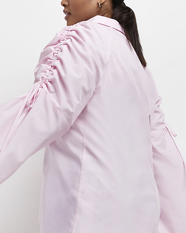 Plus pink ruched sleeve shirt