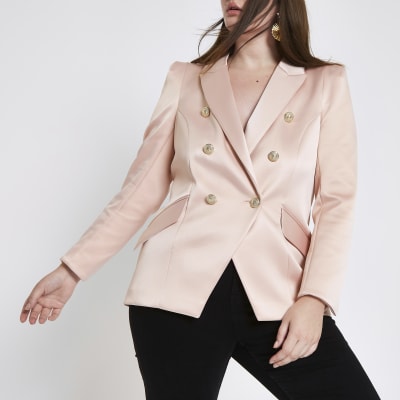 Plus pink satin double breasted tux jacket