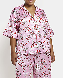 Plus pink satin pyjama top