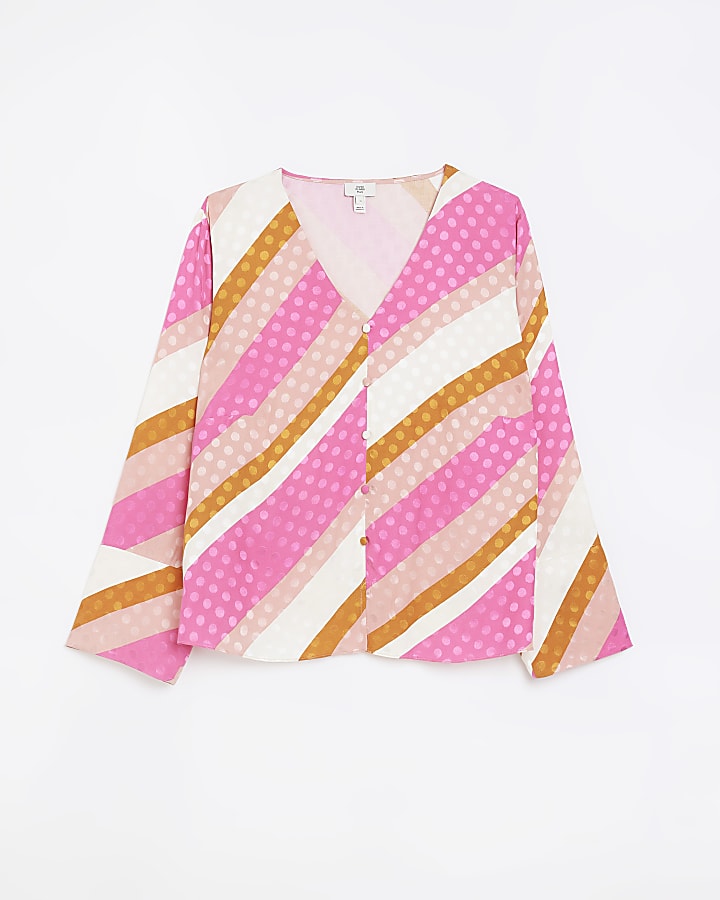 Plus pink satin striped blouse