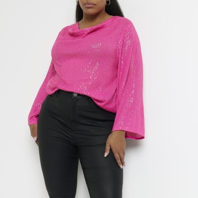 Pink sequin cheap long sleeve top