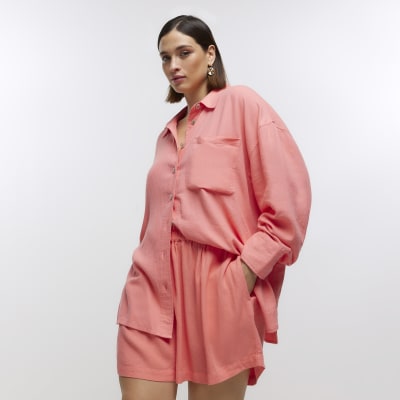 Plus pink shorts with linen
