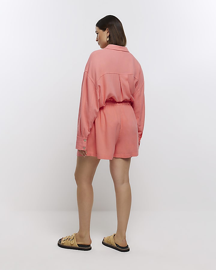 Plus pink shorts with linen