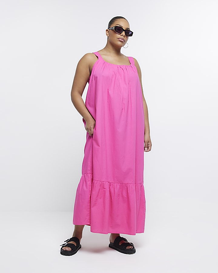 Plus pink slip maxi dress