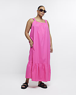 Plus pink slip maxi dress