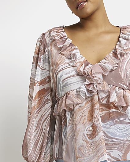 Plus pink swirl print blouse