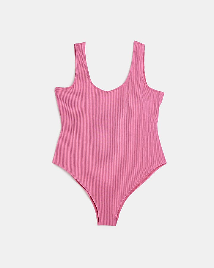 Plus pink textured swimsuit