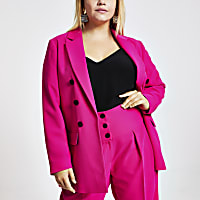 Plus pink velvet button front blazer