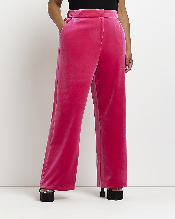Plus pink velvet wide leg trousers