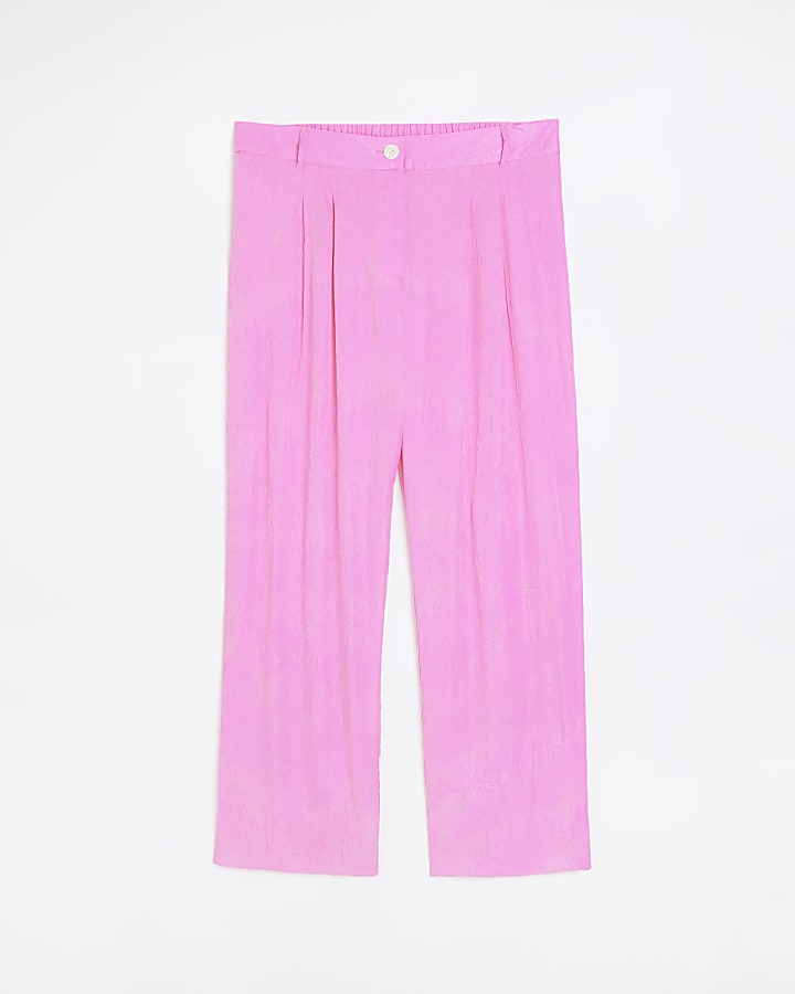 Plus pink wide leg pleat trousers | River Island