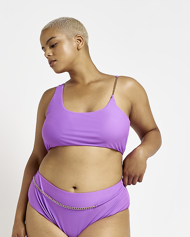 Plus purple asymmetric bikini top