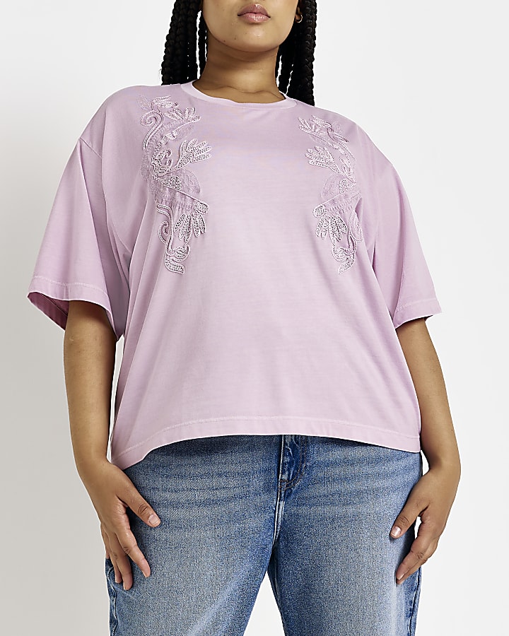 Plus purple embroidered t-shirt
