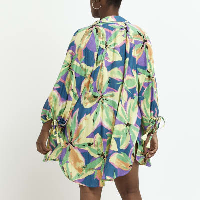 Plus purple floral oversized beach shirt