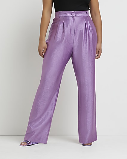 Plus purple metallic wide leg trousers
