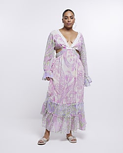 Plus purple paisley print maxi dress