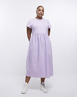 Plus purple poplin t-shirt midi dress