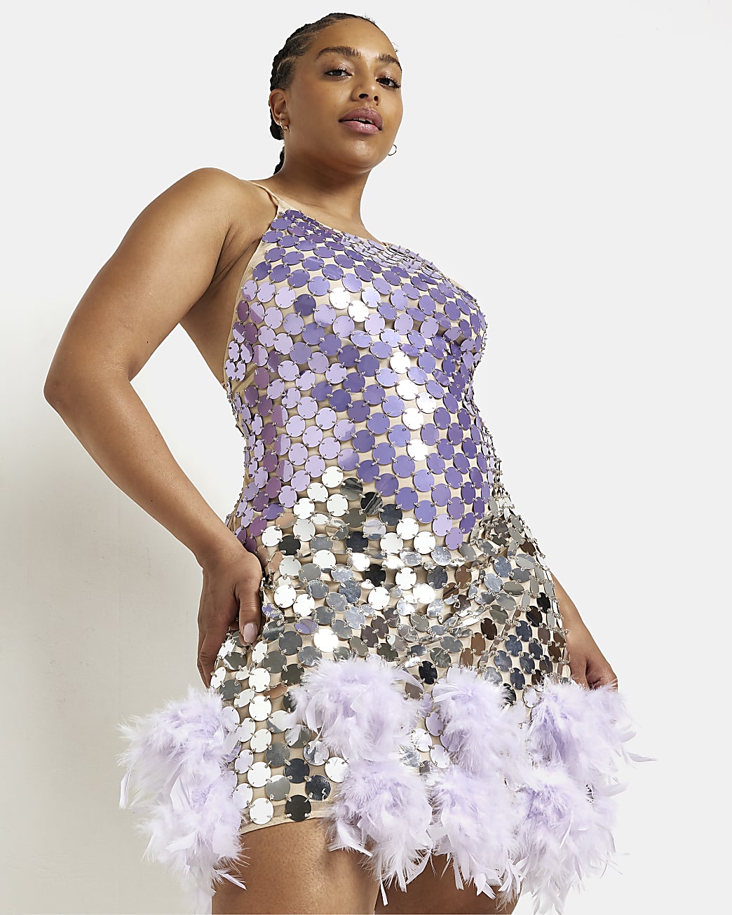 River Island Womens Plus Purple sequin feather mini dress