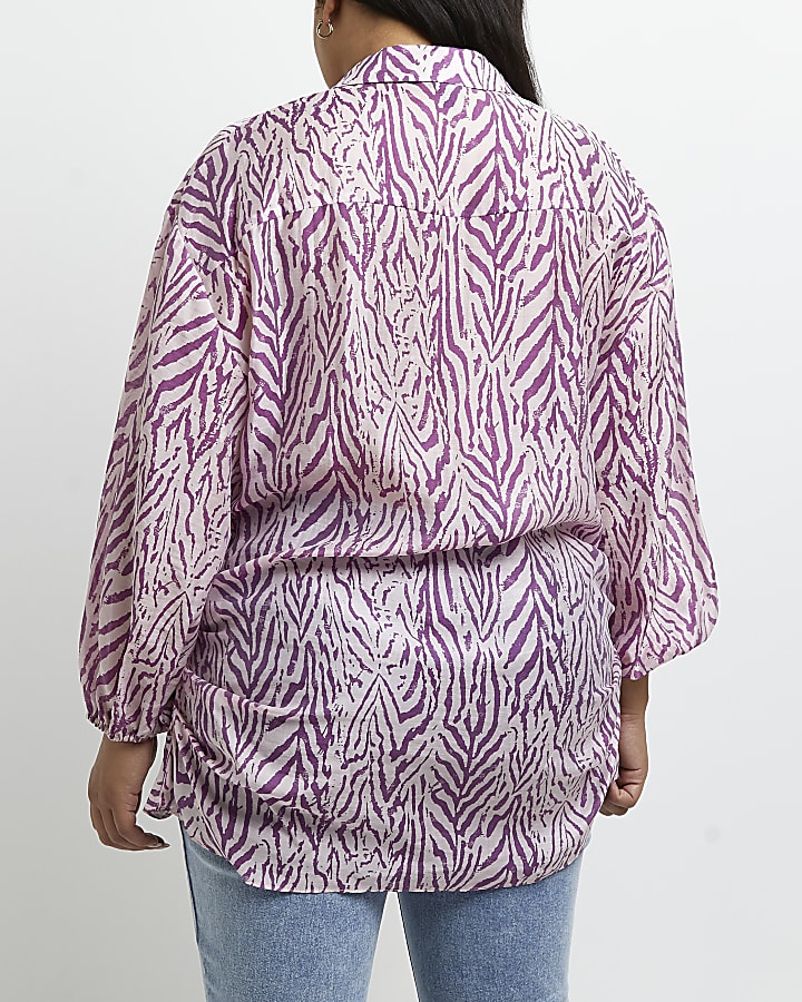 Plus purple zebra print twist front top