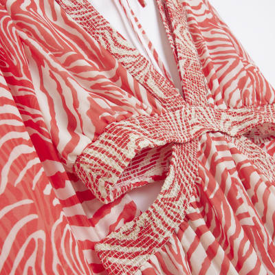 Plus red animal print cut out playsuit