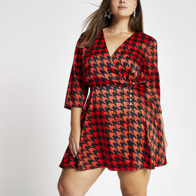 river island red print dress