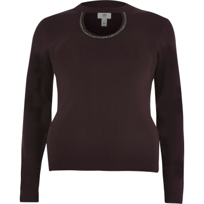 Plus red embellished cut out top