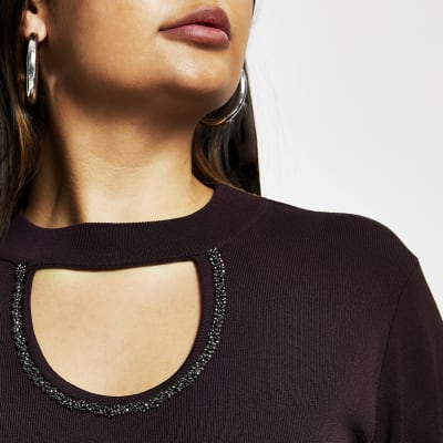 Plus red embellished cut out top