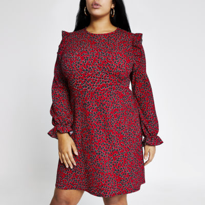 river island red print dress