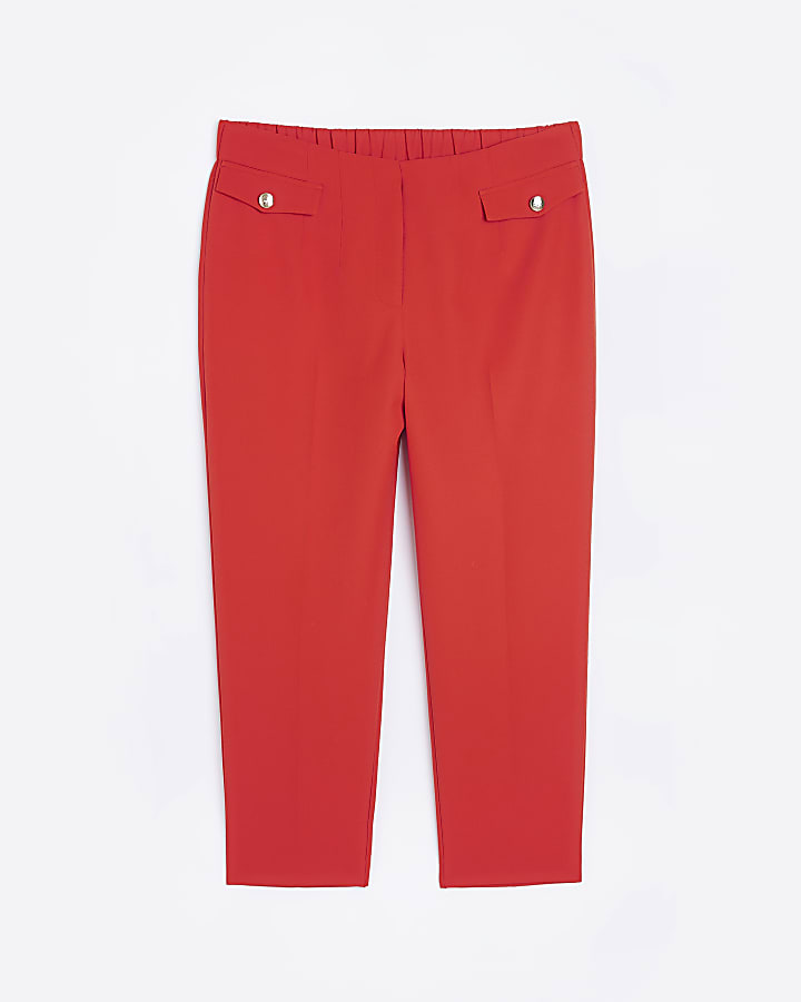 Plus red mid rise cigarette trousers