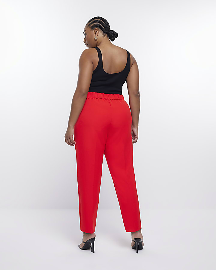 Plus red mid rise cigarette trousers