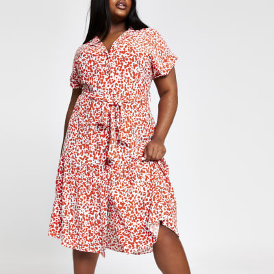 red print shirt dress