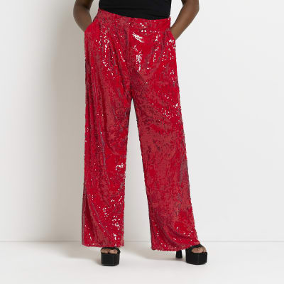 red sequin pants