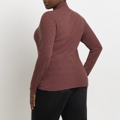 Plus rust turtleneck long sleeve top