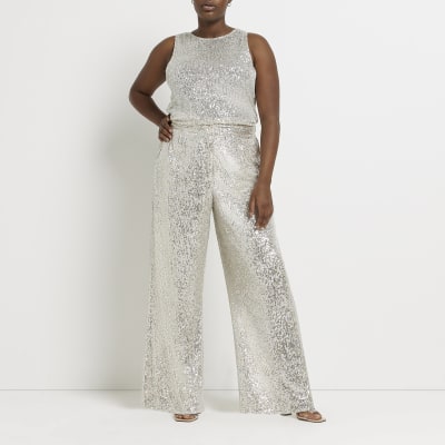 Plus sequin wide leg trousers | River Island