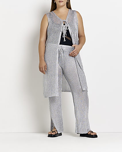 Plus silver knitted flared trousers