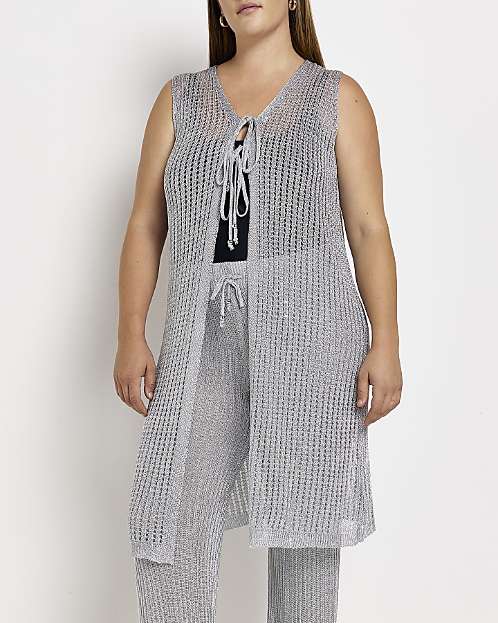 Plus silver longline knitted cardigan