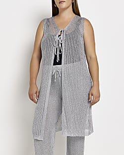 Plus silver longline knitted cardigan