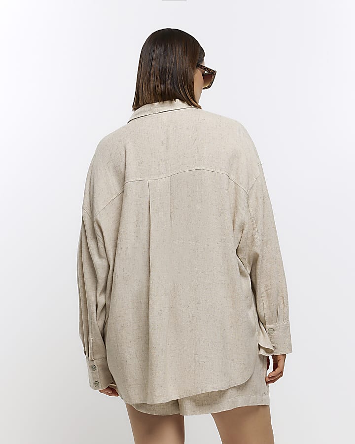 Plus stone oversized shirt with linen