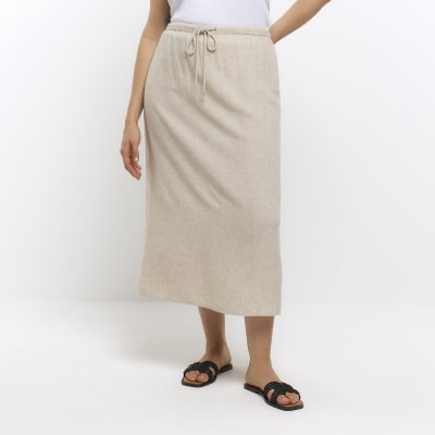 Plus stone skirt with linen | River Island