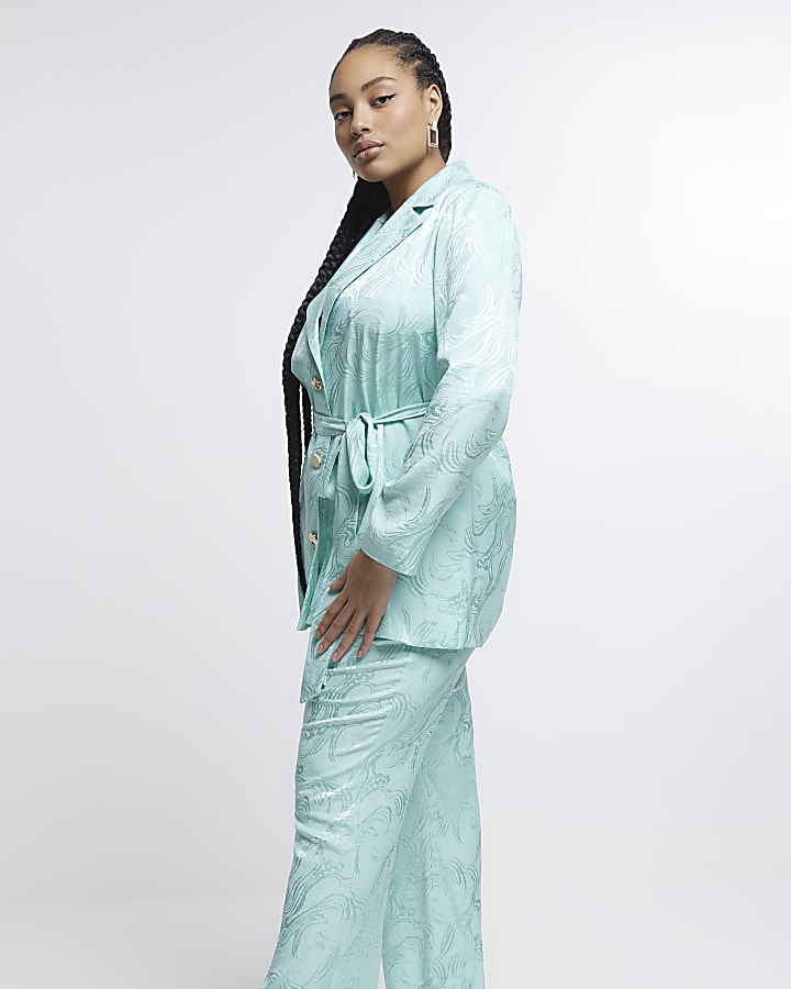 Plus turquoise satin flared trousers