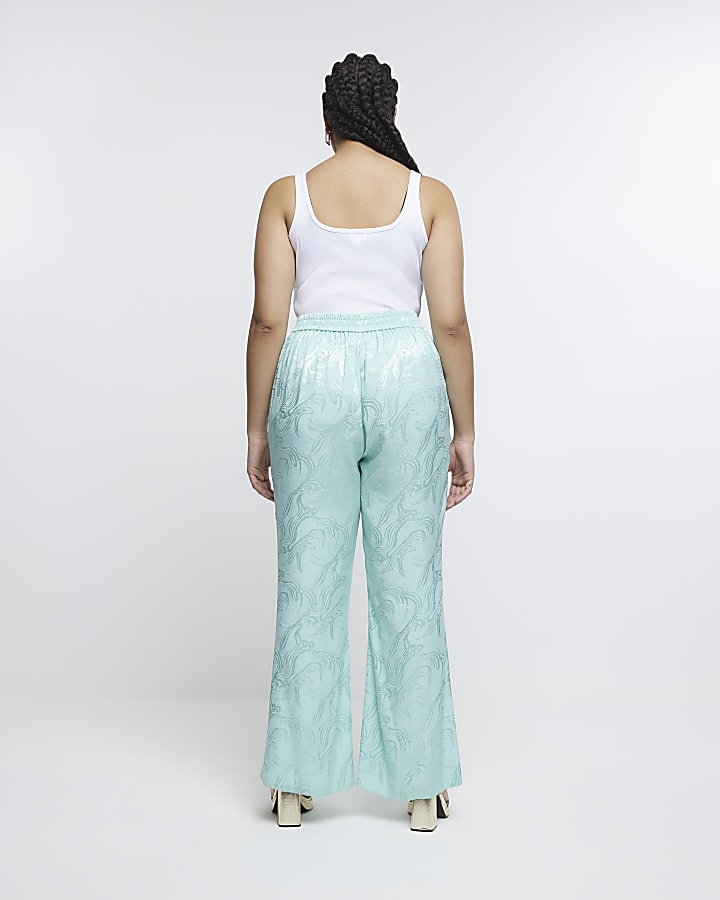 Plus turquoise satin flared trousers