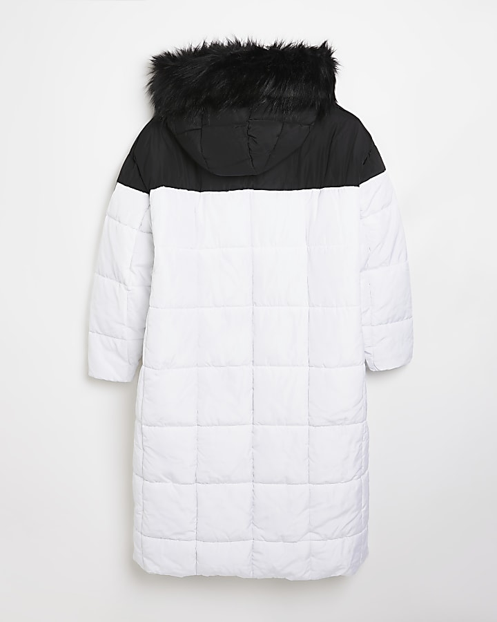 Plus white colour block puffer coat
