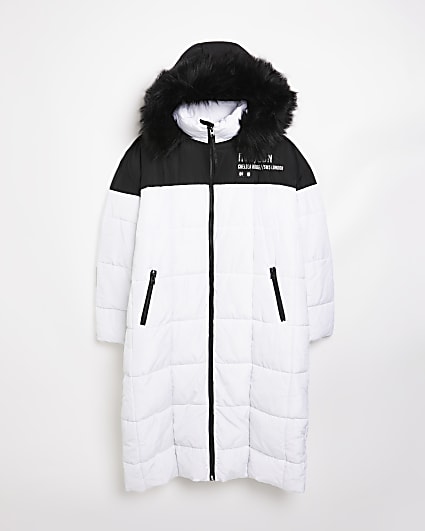 Plus white colour block puffer coat