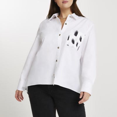 Plus white contrast back print shirt